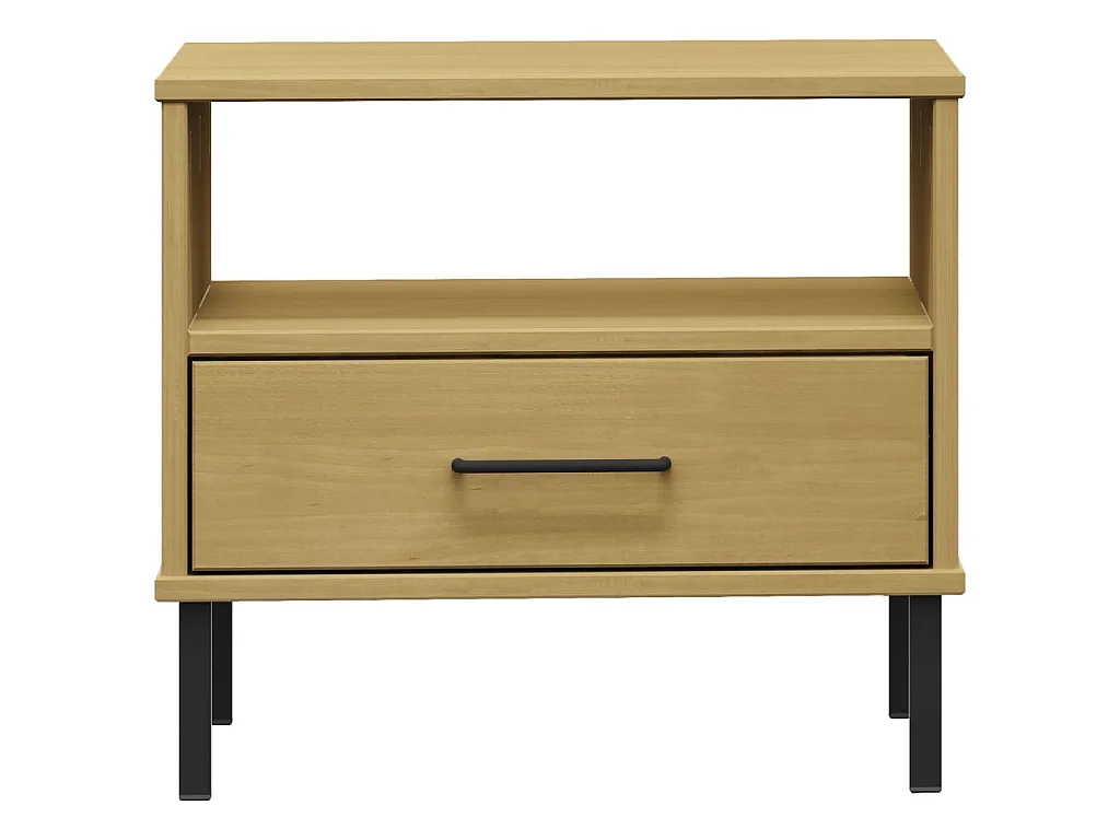 Comodino con Gambe in Metallo Marrone Legno Massello Pino OSLO