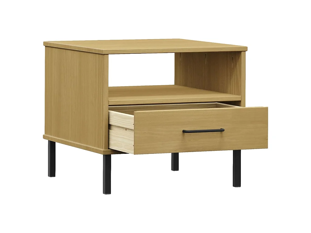 Comodino con Gambe in Metallo Marrone Legno Massello Pino OSLO