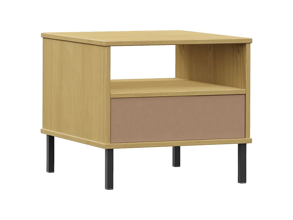 Comodino con Gambe in Metallo Marrone Legno Massello Pino OSLO