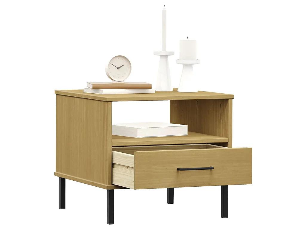 Table de chevet avec pieds en métal Marron Bois pin massif OSLO