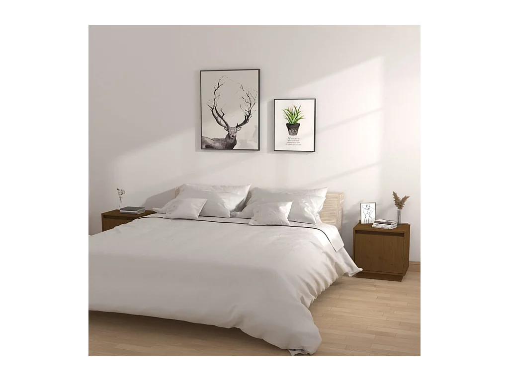 Tables de chevet 2pcs Marron miel 40x30x40cm Bois de pin solide