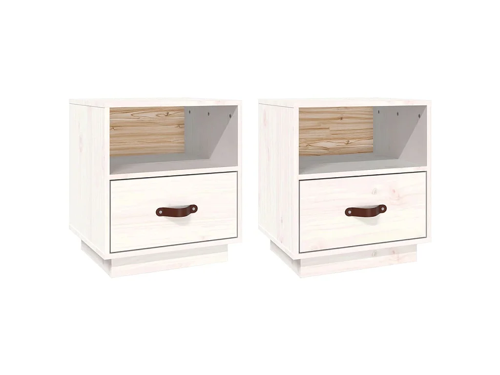 Tables de chevet 2 pcs Blanc 40x34x45 cm Bois de pin massif