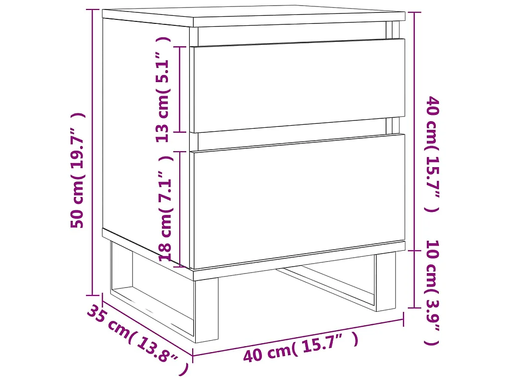Table de chevet Blanc 40x35x50 cm Bois d’ingénierie