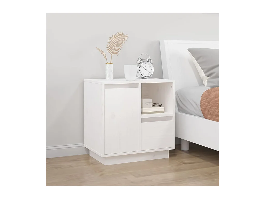 Comodino Bianco 50x34x50 cm in Legno Massello di Pino