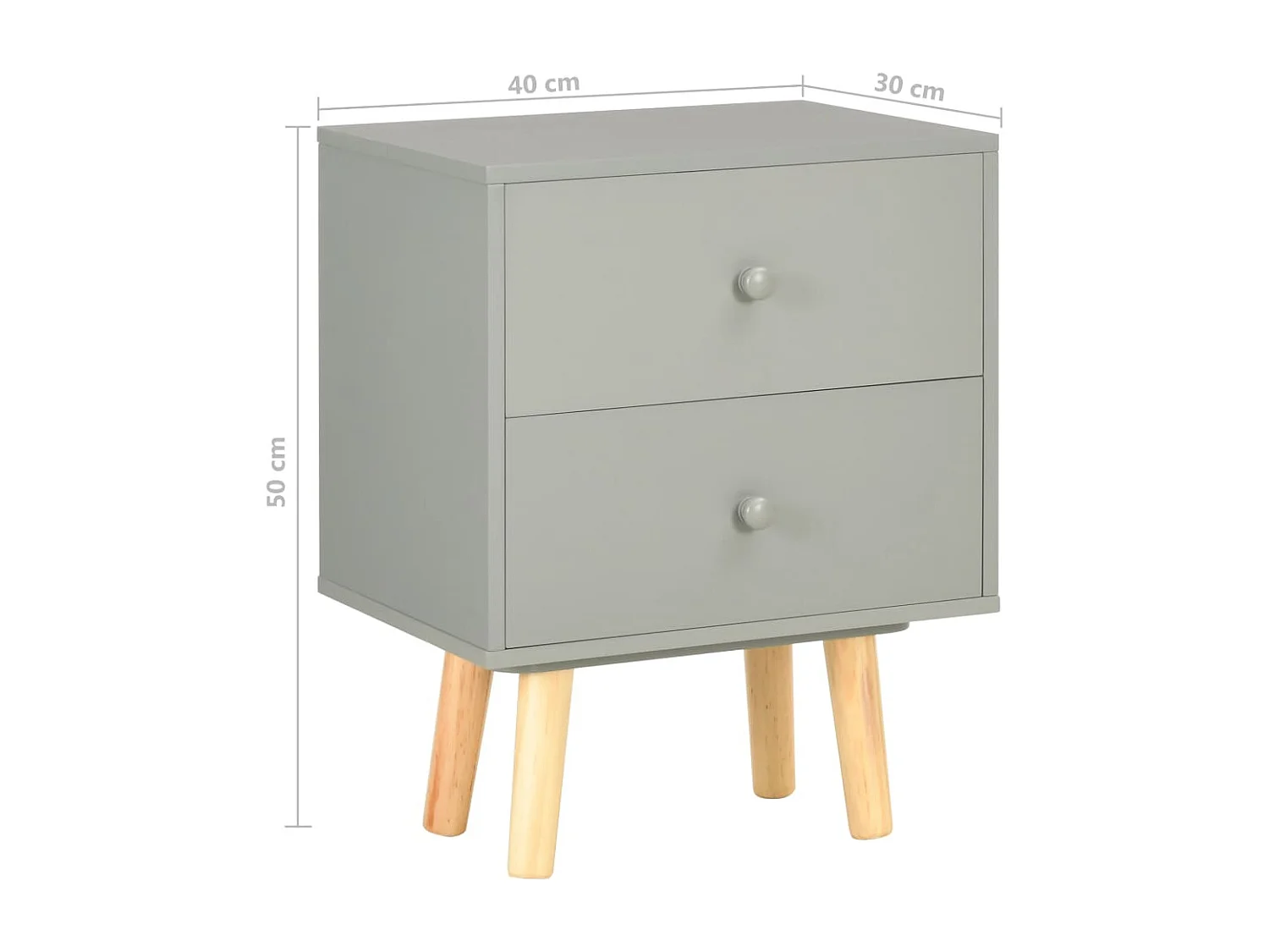 Nachtkastjes 2 st 40x30x50 cm massief grenenhout grijs