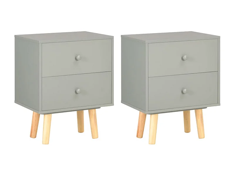 Comodini 2 pz Grigi 40x30x50 cm Legno Massello di Pino