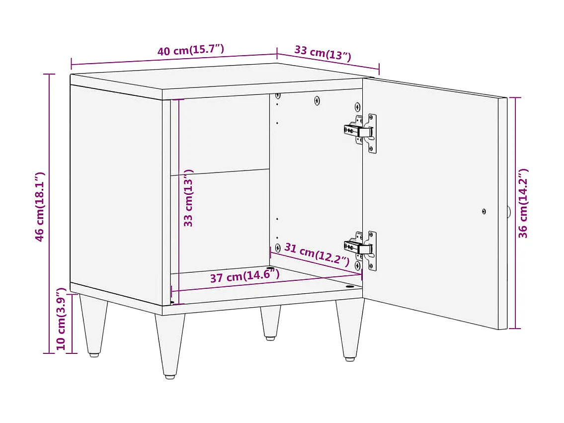 Table de chevet 40x33x46 cm Bois de manguier solide