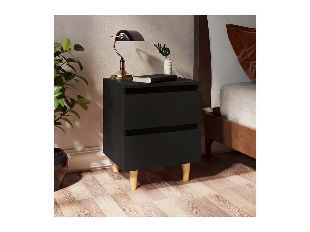 Comodini con Gambe in Pino Massello 2pz Neri 40x35x50 cm