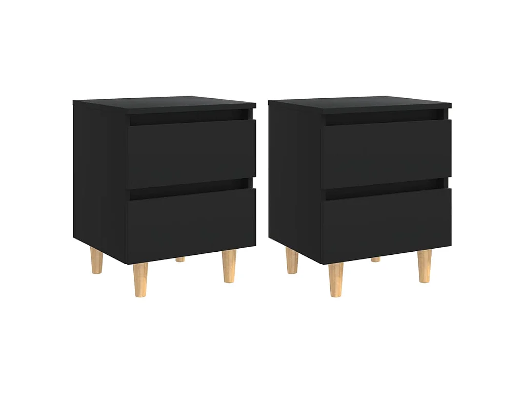 Tables de chevet avec pieds en pin 2 pcs Noir 40x35x50 cm