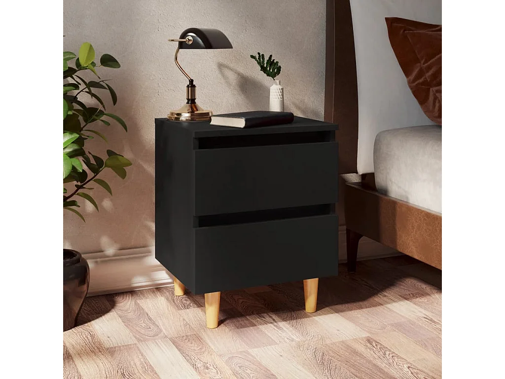 Tables de chevet avec pieds en pin 2 pcs Noir 40x35x50 cm