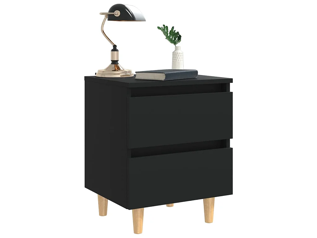 Tables de chevet avec pieds en pin 2 pcs Noir 40x35x50 cm