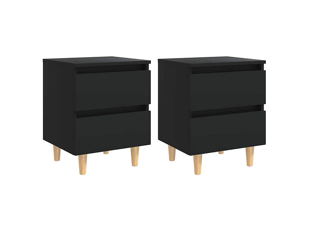 Tables de chevet avec pieds en pin 2 pcs Noir 40x35x50 cm