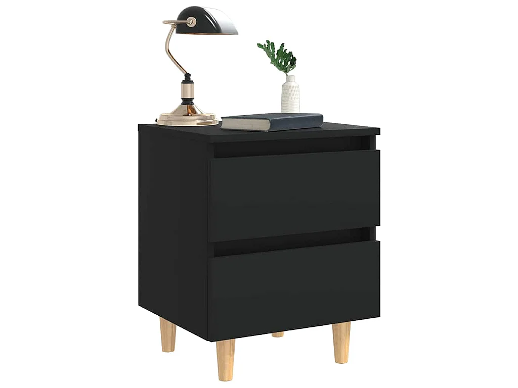 Tables de chevet avec pieds en pin 2 pcs Noir 40x35x50 cm