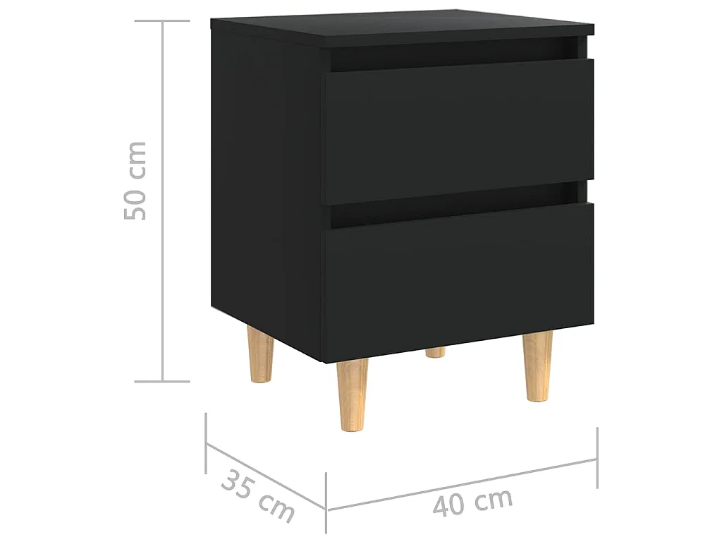 Tables de chevet avec pieds en pin 2 pcs Noir 40x35x50 cm