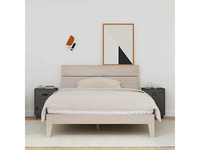 Mesitas de noche 2 uds madera maciza de pino gris 40x34x55 cm