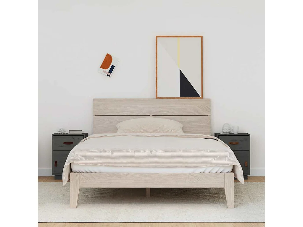 Mesitas de noche 2 uds madera maciza de pino gris 40x34x55 cm