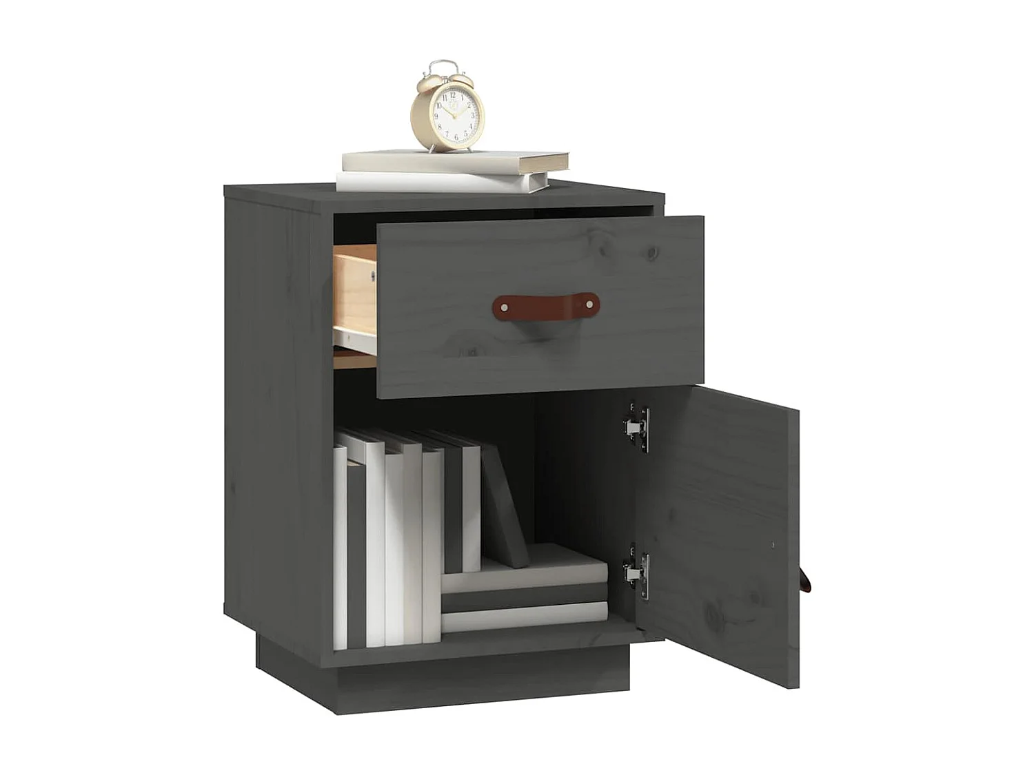 Mesitas de noche 2 uds madera maciza de pino gris 40x34x55 cm