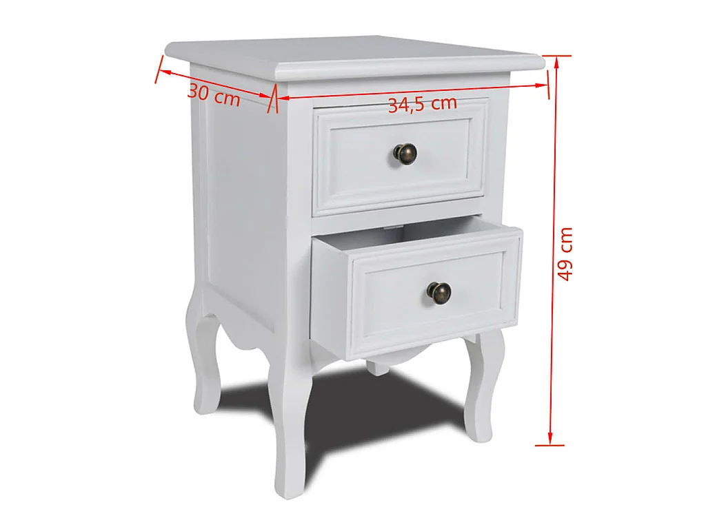 Mesa de cabeceira com 2 gavetas MDF branco