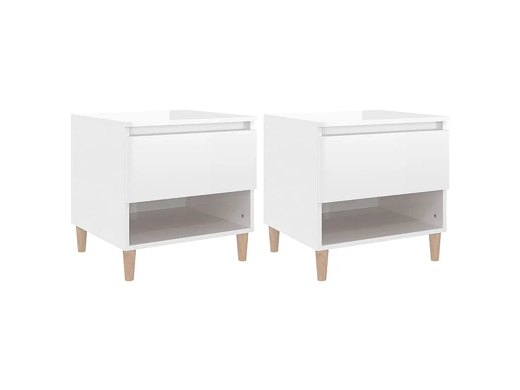 Mesitas de noche 2 uds contrachapada blanco brillo 50x46x50 cm