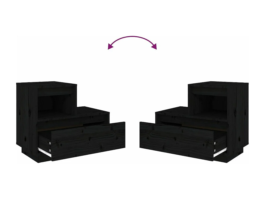 Nachtkastjes 2 st 60x34x51 cm massief grenenhout zwart
