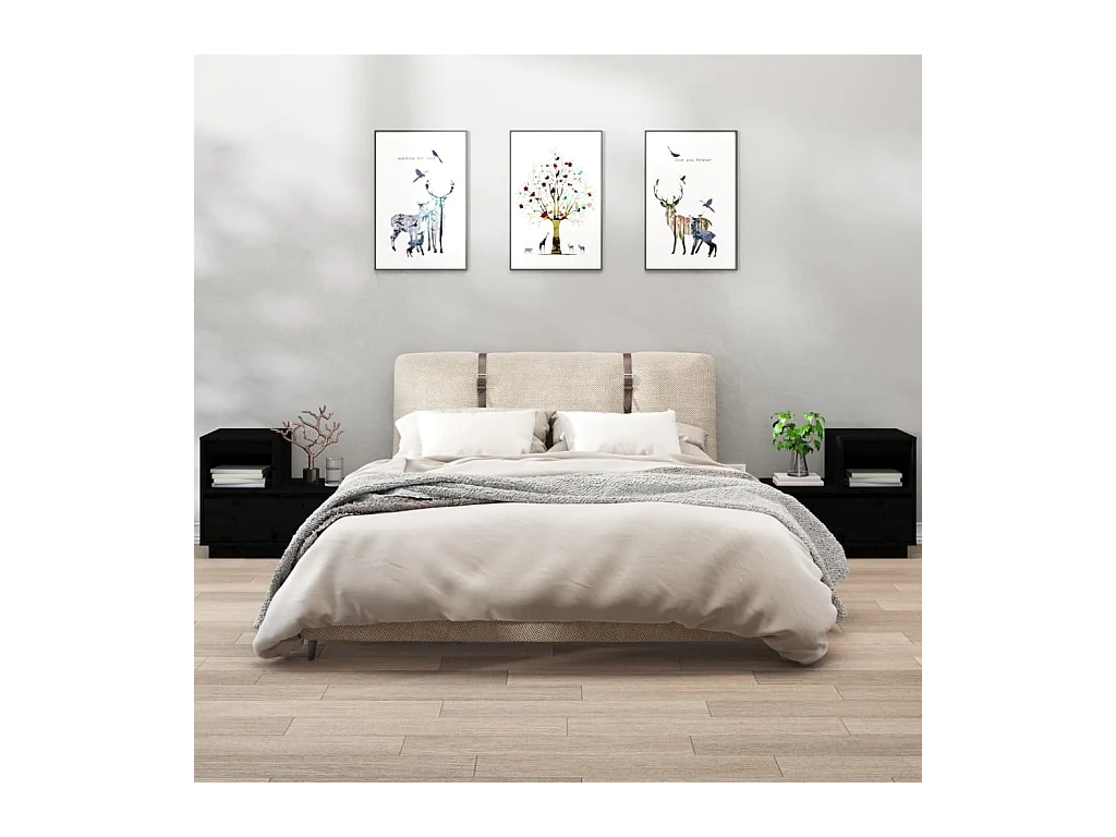 Nachttische 2 Stk. Schwarz 60x34x51 cm Massivholz Kiefer