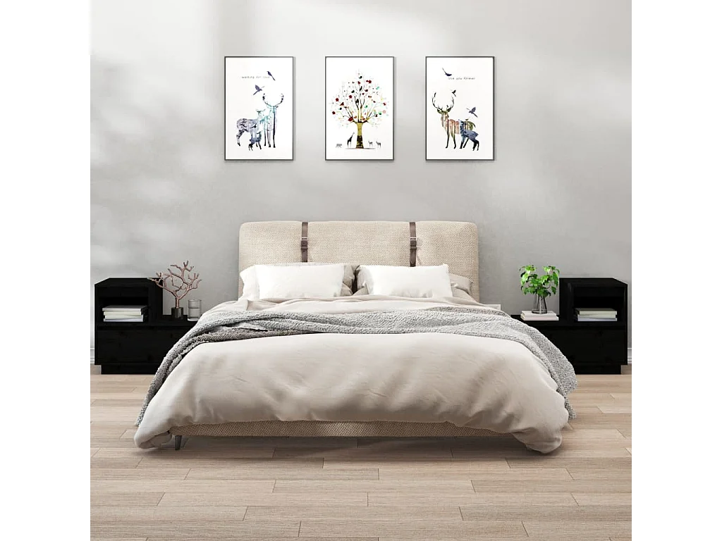 Nachttische 2 Stk. Schwarz 60x34x51 cm Massivholz Kiefer