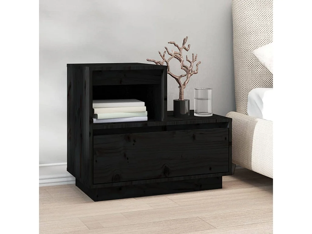 Nachttische 2 Stk. Schwarz 60x34x51 cm Massivholz Kiefer