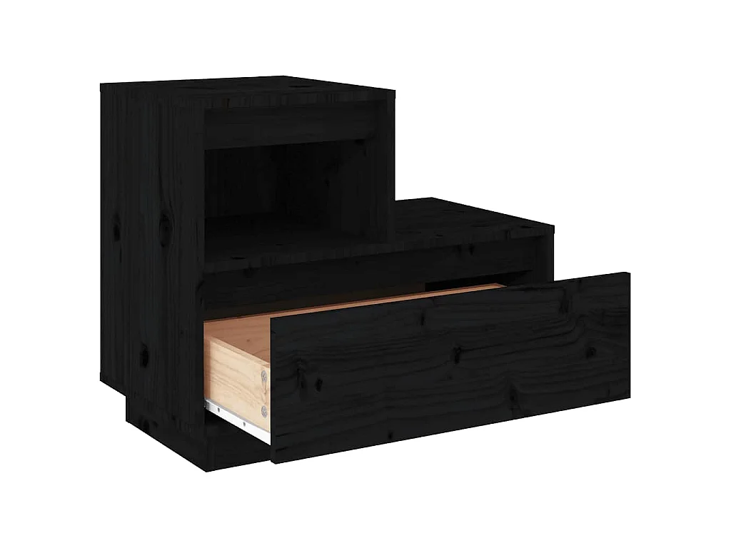 Nachttische 2 Stk. Schwarz 60x34x51 cm Massivholz Kiefer