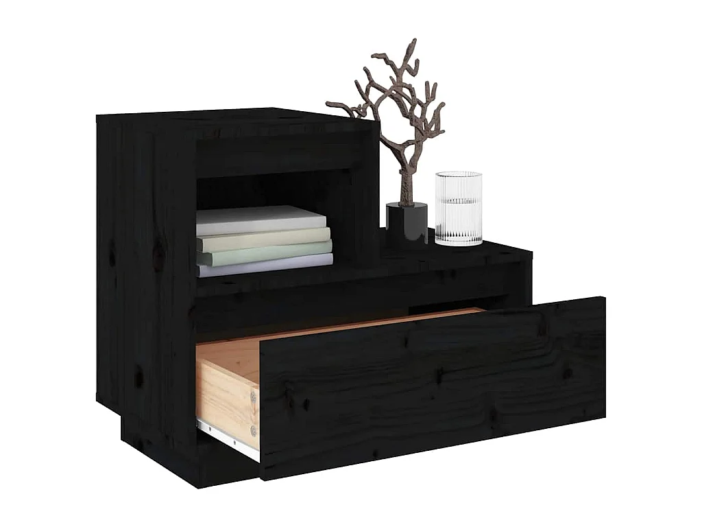 Nachttische 2 Stk. Schwarz 60x34x51 cm Massivholz Kiefer
