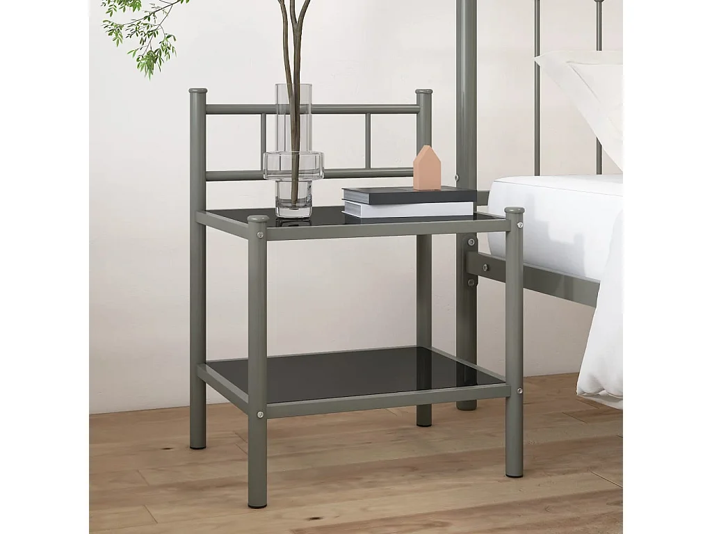 Table de chevet Gris et noir 45x34,5x60,5 cm Métal et verre