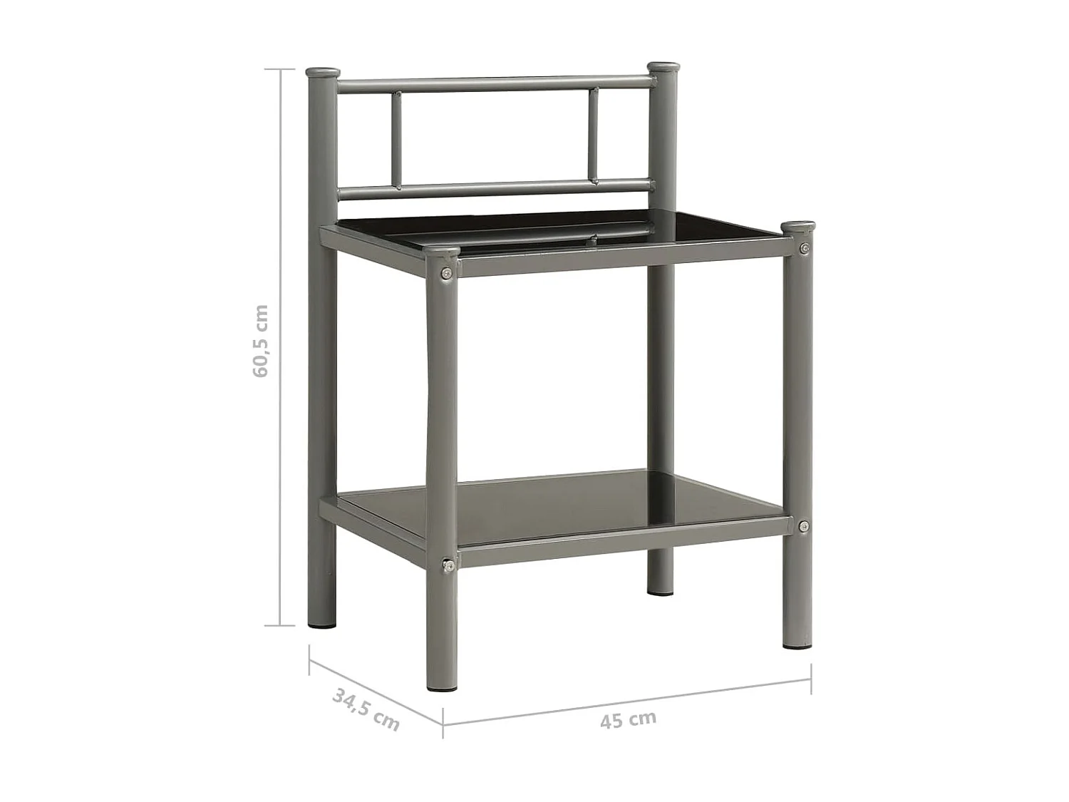 Table de chevet Gris et noir 45x34,5x60,5 cm Métal et verre