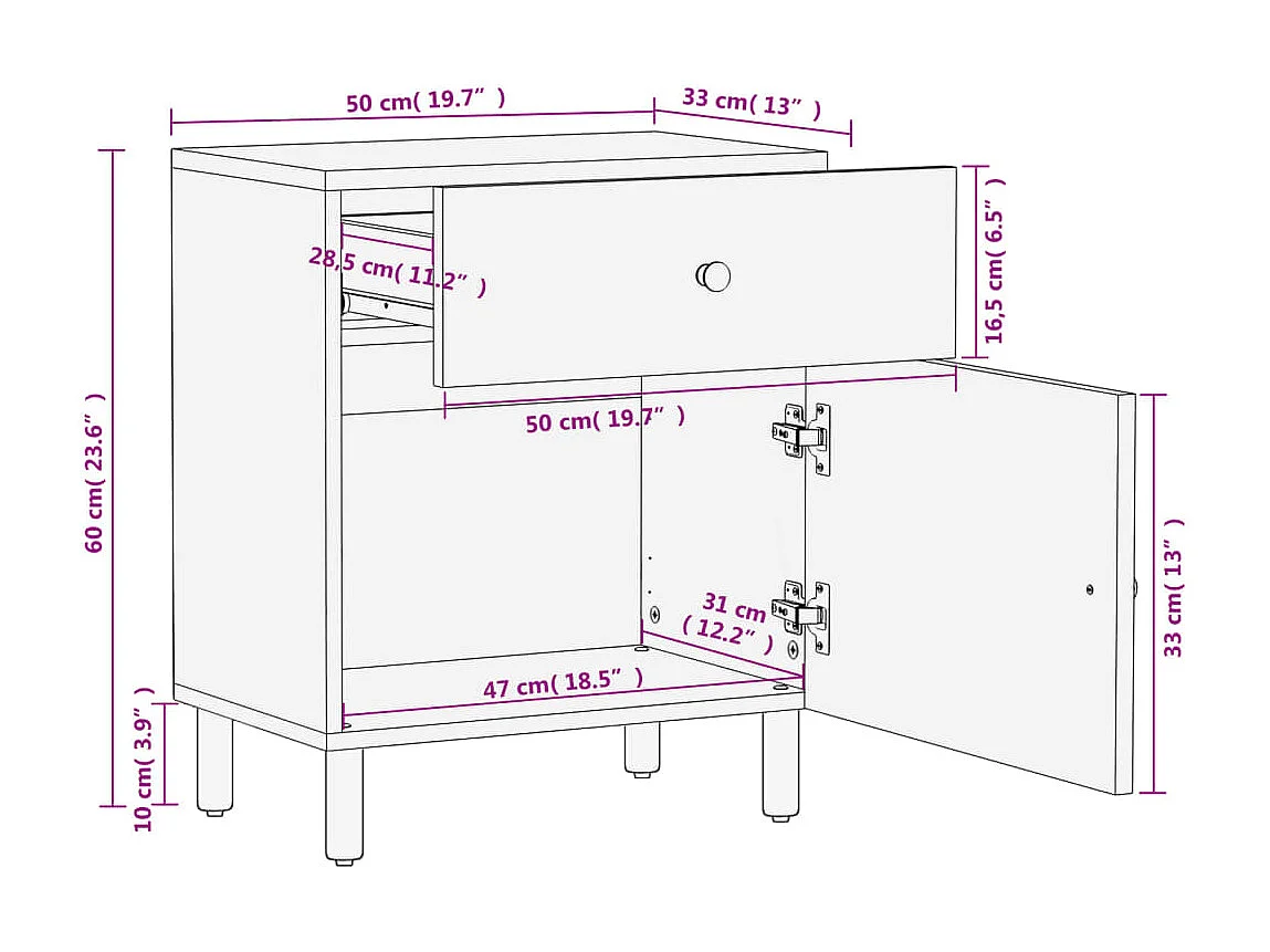 Mesa de cabeceira 50x33x60 cm madeira de mangueira maciça preto