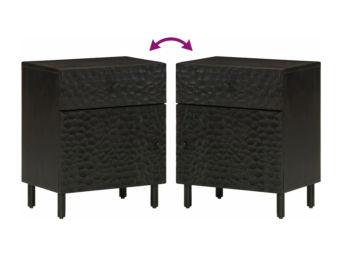 Comodino Nero 50x33x60 cm in Legno Massello di Mango