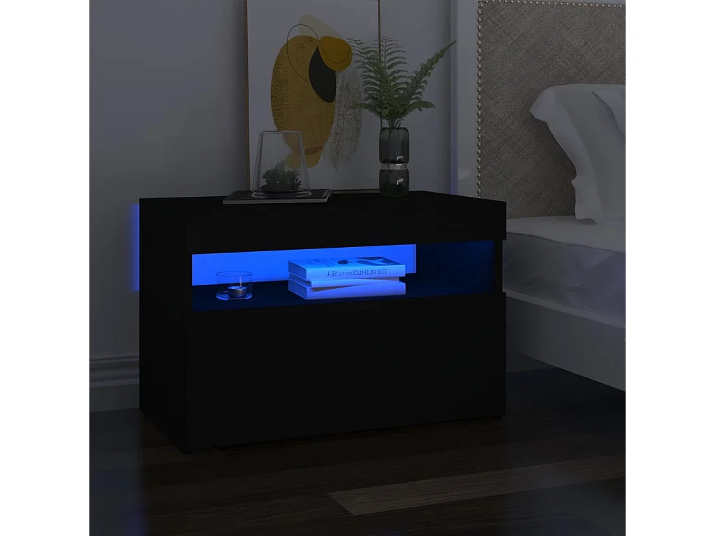 Nachttisch mit LED-Leuchten Schwarz 60x35x40 cm Holzwerkstoff