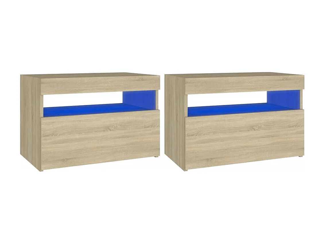 Tables de chevet à LED 2 pcs Chêne sonoma 60x35x40 cm
