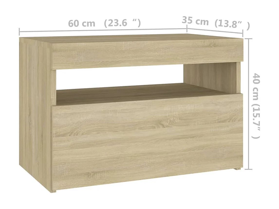 Tables de chevet à LED 2 pcs Chêne sonoma 60x35x40 cm