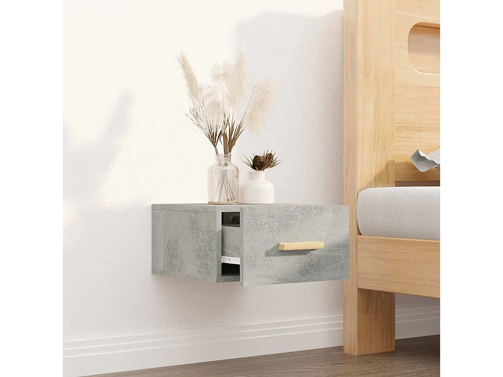 Table de chevet murale gris béton 35x35x20 cm