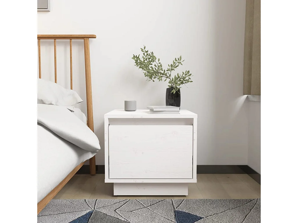 Comodino Bianco 35x34x32 cm in Legno Massello di Pino