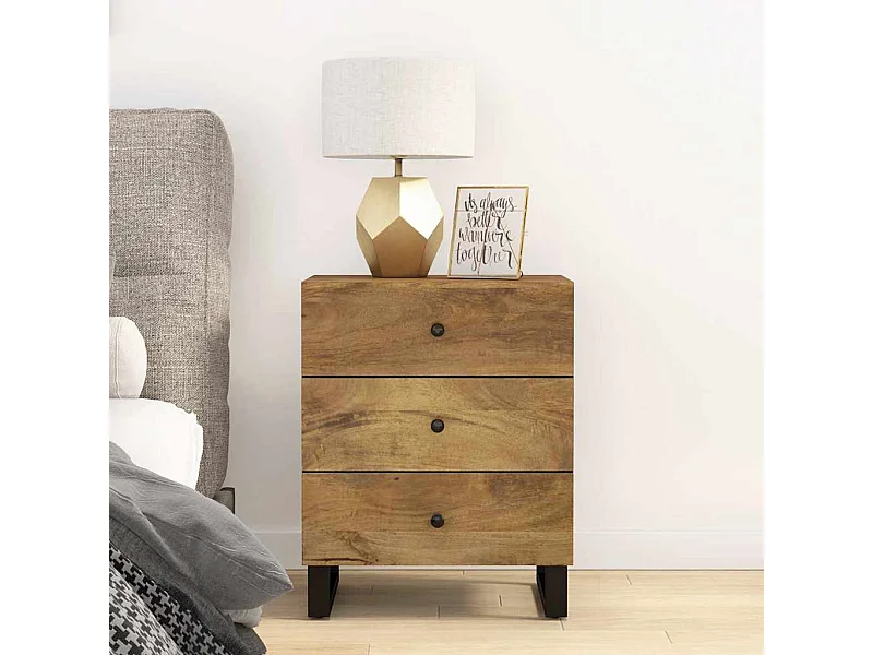 Nachttisch 50x33x62 cm Massivholz Mango & Holzwerkstoff