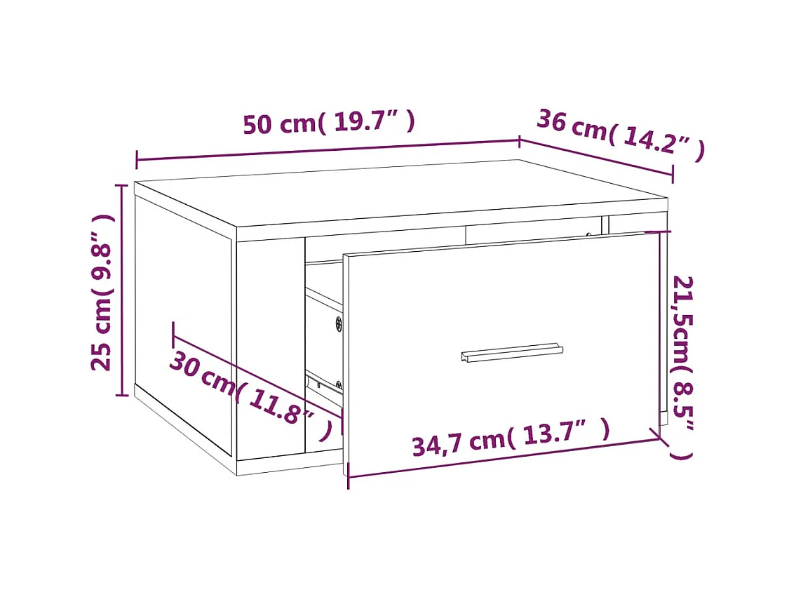 Mesitas de noche de pared 2 uds blanco brillante 50x36x25 cm