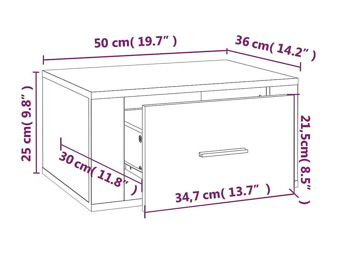 Mesitas de noche de pared 2 uds blanco brillante 50x36x25 cm