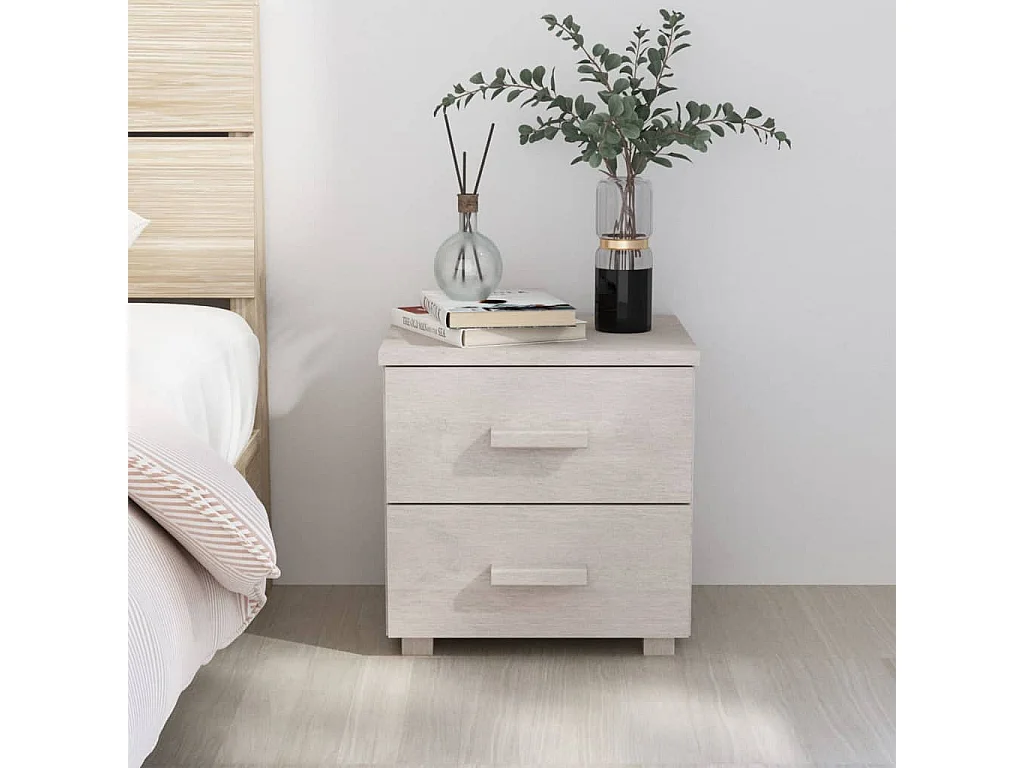 Table de chevet HAMAR Blanc 40x35x44,5 cm Bois de pin massif