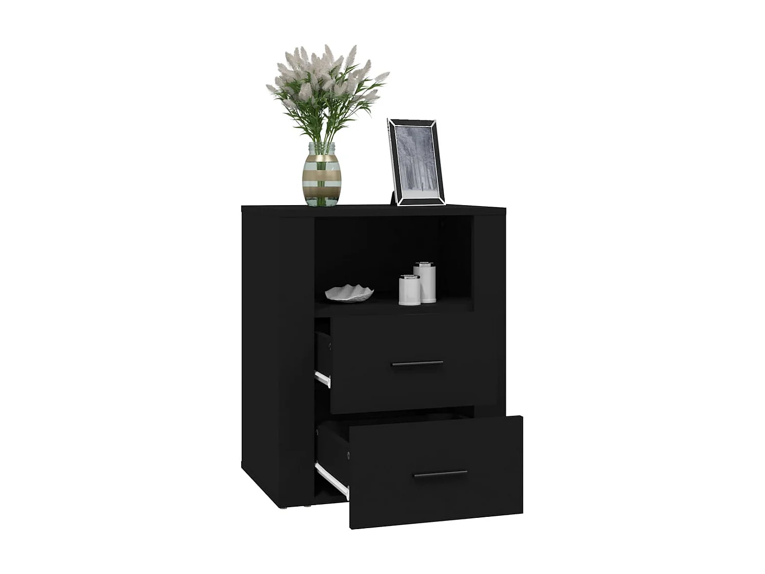 Nachtkastje 50x36x60 cm bewerkt hout zwart