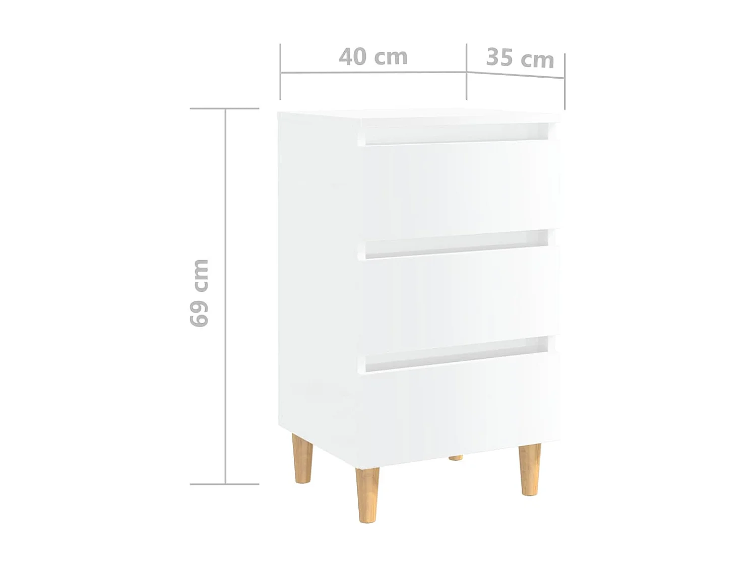 Comodini con Gambe in Legno 2pz Bianco Lucido 40x35x69 cm