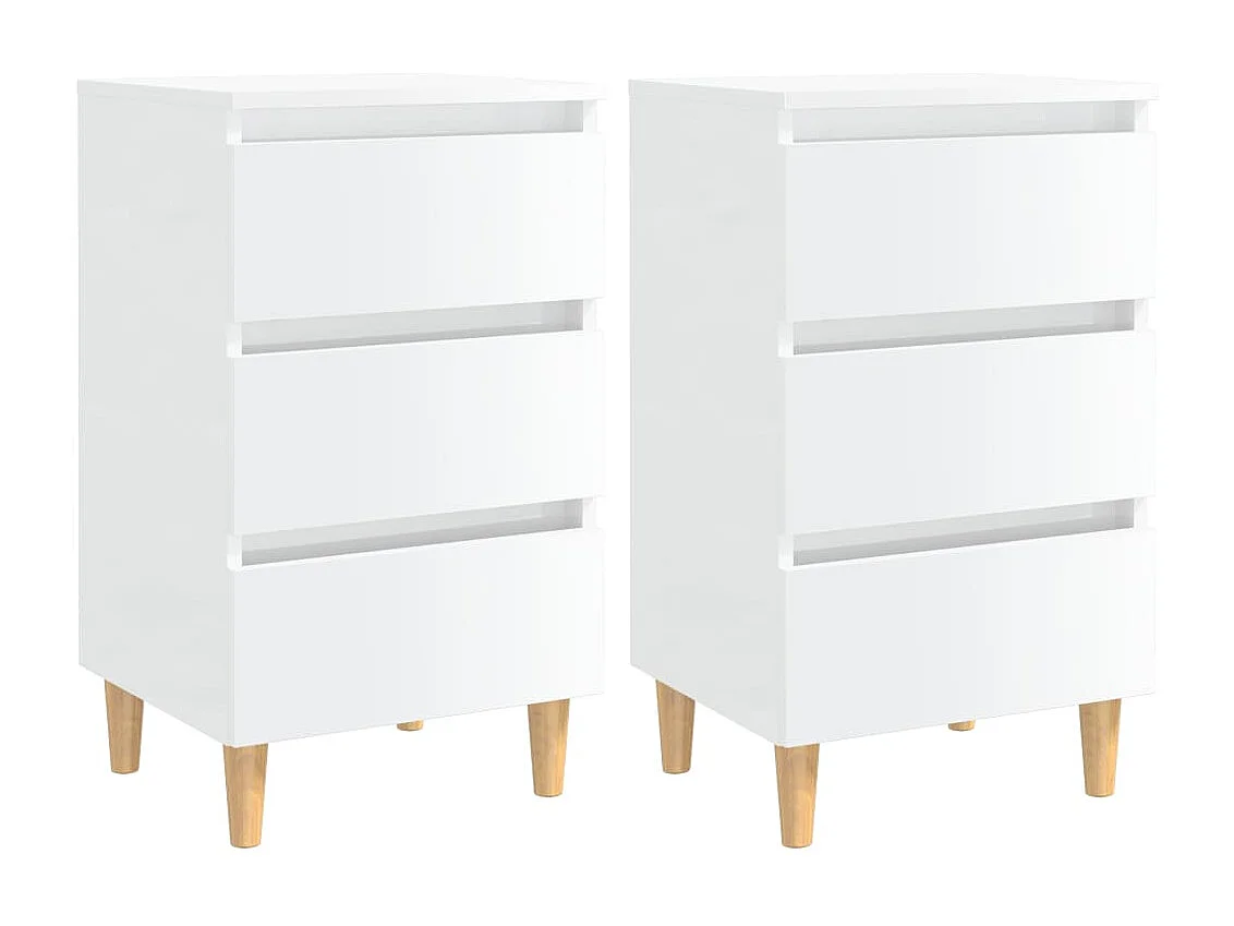 Mesas cabeceira pernas madeira 2pcs 40x35x69cm branco brilhante