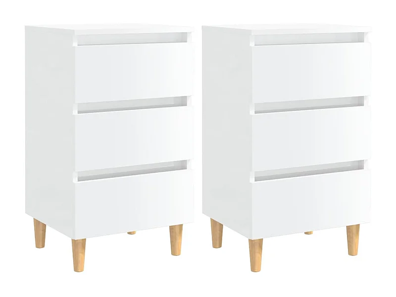 Mesas cabeceira pernas madeira 2pcs 40x35x69cm branco brilhante