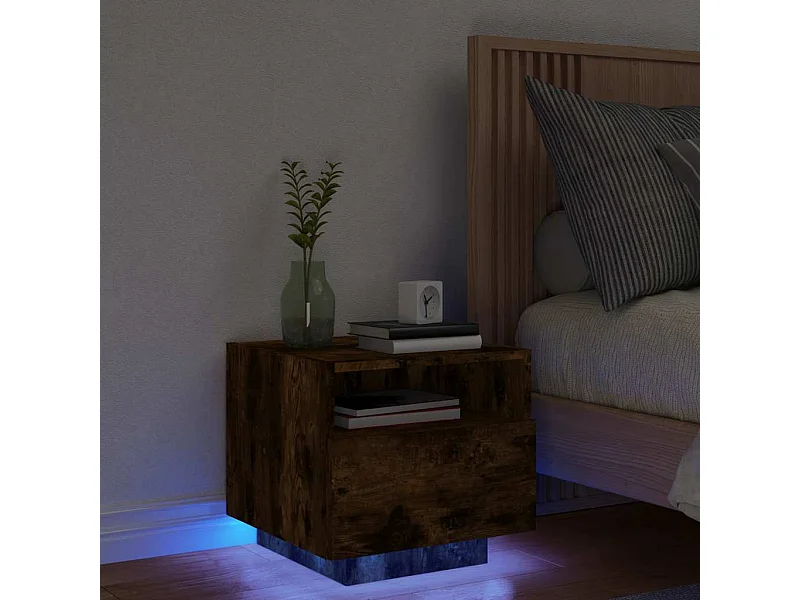 Table de chevet avec lumières LED chêne fumé 40x39x37 cm