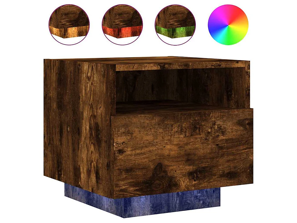 Nachtkastje met LED-verlichting 40x39x37 cm gerookt eikenkleur