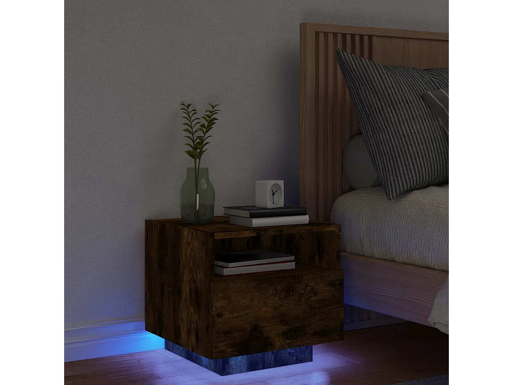 Nachtkastje met LED-verlichting 40x39x37 cm gerookt eikenkleur