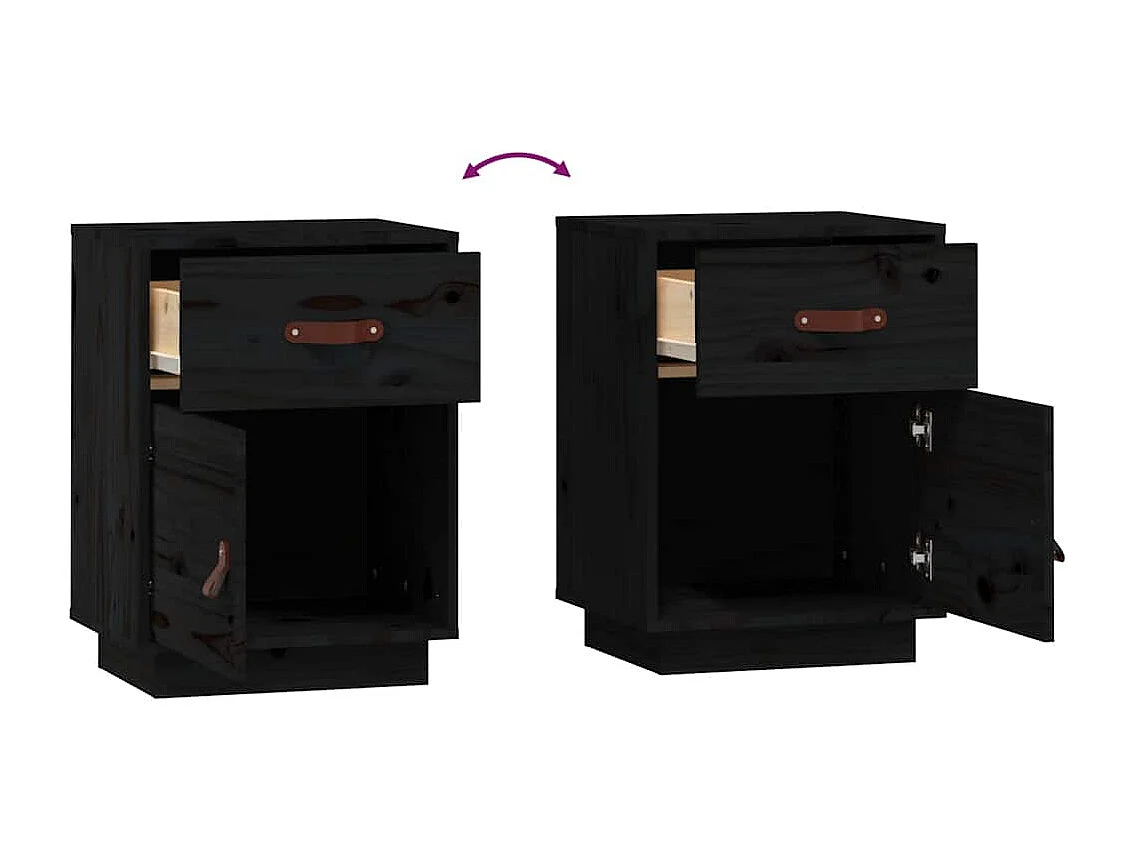 Mesita de noche madera maciza de pino negro 40x34x55 cm